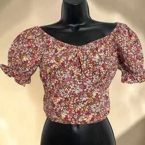 New‎ - Sim & Sam Floral Puff Sleeve Top Medium 100% Cotton Cottage Style